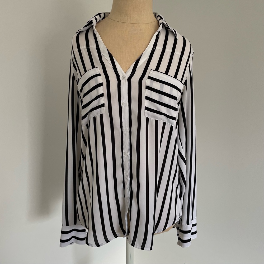 Express Black and White Striped Portofino Shirt